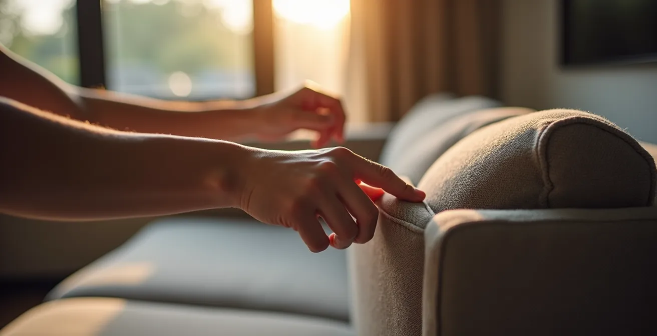 Mains manipulant le mécanisme d'ouverture d'un canapé convertible avec fluidité